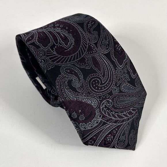 Joseph Abboud 100% Silk Necktie Tie Paisley Red Maroon Silver 3 x 58 3/4 - Picture 1 of 3